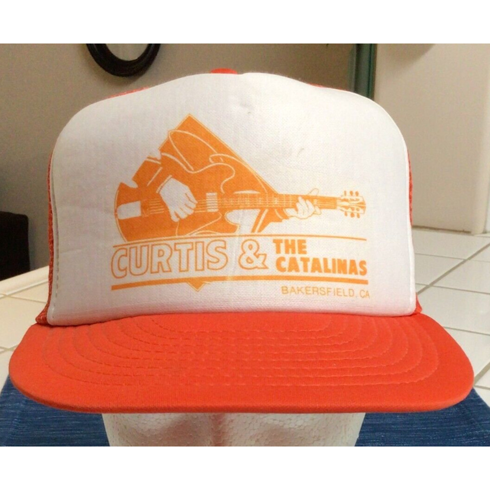 Vtg Curtis & The Catalinas Bakersfield CA Snapback Hat Orange Mesh Cap ~868A